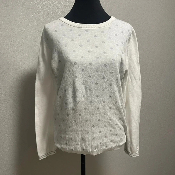 Tommy Hilfiger Women's Grey/White Polka Dot Crewneck Sweater Large - Picture 1 of 7
